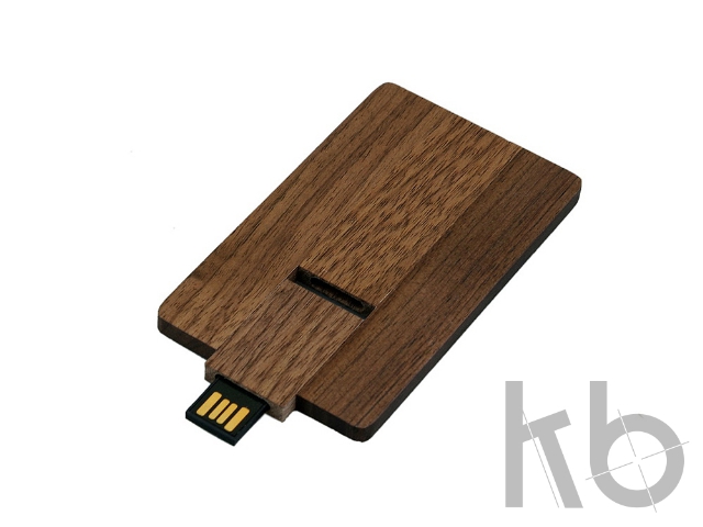USB 2.0- флешка на 16 Гб в виде деревянной карточки с выдвижным механизмом