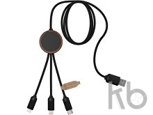 Зарядный кабель 3 в 1 со светящимся логотипом и округлым бамбуковым корпусом