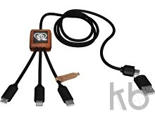 Зарядный кабель 3 в 1 со светящимся логотипом и округлым бамбуковым корпусом