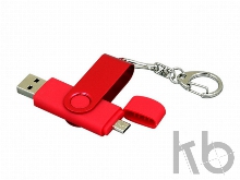 USB 2.0- флешка на 64 Гб с поворотным механизмом и дополнительным разъемом Micro USB