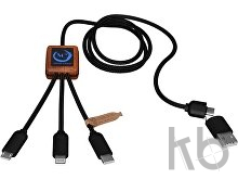 Зарядный кабель 3 в 1 со светящимся логотипом и округлым бамбуковым корпусом