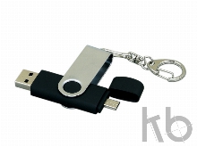 USB 2.0- флешка на 32 Гб с поворотным механизмом и дополнительным разъемом Micro USB