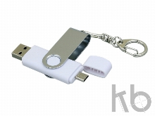 USB 2.0- флешка на 32 Гб с поворотным механизмом и дополнительным разъемом Micro USB
