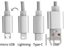 Кабель-брелок micro USB, USB-C и Lightning