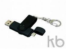 USB 2.0- флешка на 16 Гб с поворотным механизмом и дополнительным разъемом Micro USB