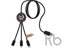 Зарядный кабель 3 в 1 со светящимся логотипом и округлым бамбуковым корпусом