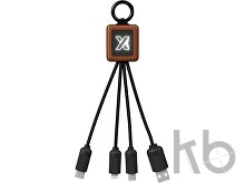 Кабель 3 в 1 на деревянной основе со светящимся логотипом