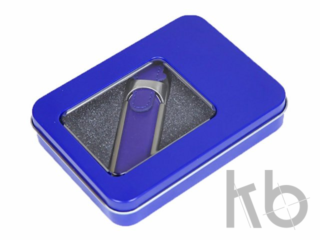 Металлическая коробочка G04 синего цвета с прозрачным окошком Металлическая упаковка для флешки