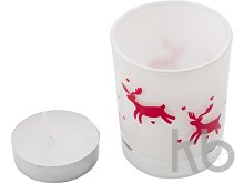 Glass candle holder with Christmas decorations