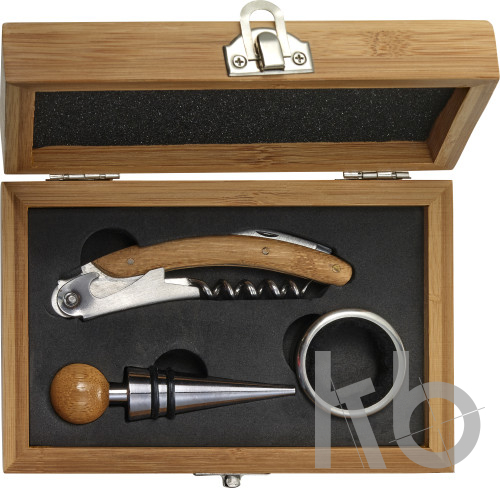 Stainless steel and bamboo wine set