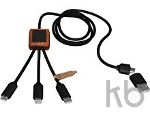 Зарядный кабель 3 в 1 со светящимся логотипом и округлым бамбуковым корпусом