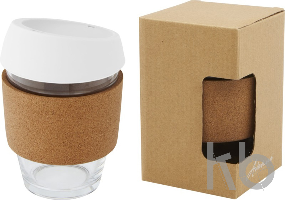 Стеклянный стакан с силиконовой крышкой и пробковой манжетой «Lidan»