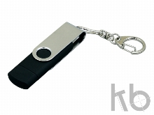 USB 2.0- флешка на 16 Гб с поворотным механизмом и дополнительным разъемом Micro USB